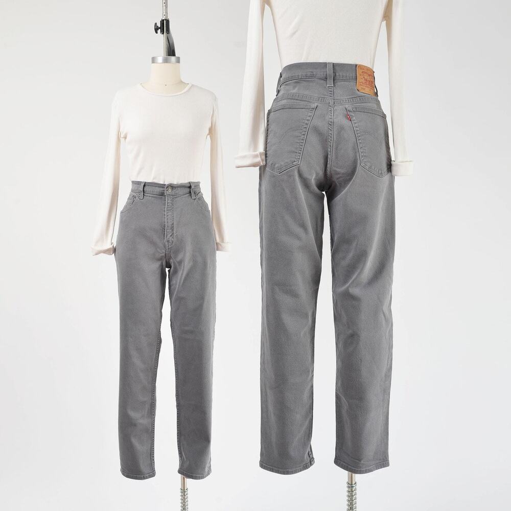 Vintage Levi's 550 Gray Stretch Denim High Waisted Tapered Leg Mom Jeans 31 32